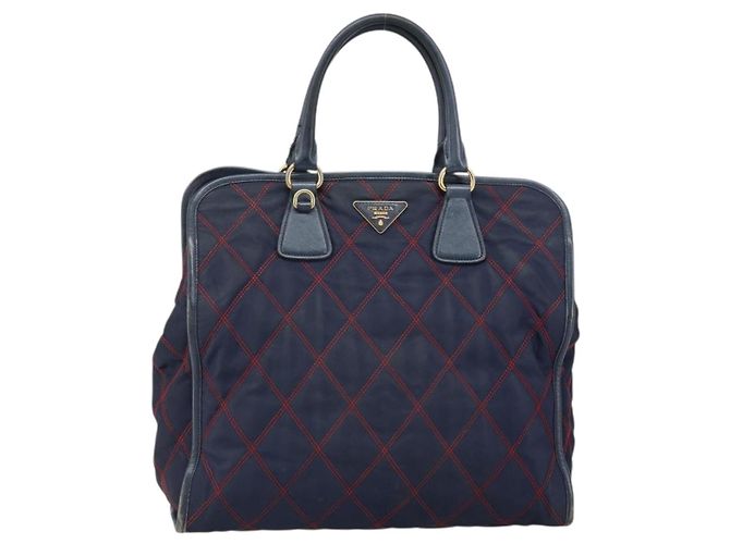 PRADA Borsa a mano in nylon blu navy oro Auth 163420 D'oro - vista 13