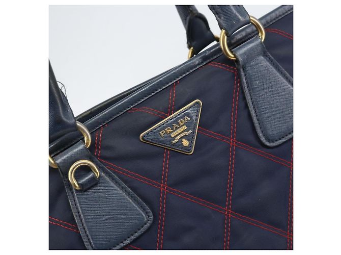 PRADA Borsa a mano in nylon blu navy oro Auth 163420 D'oro - vista 17