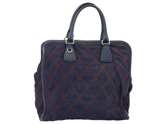 PRADA Borsa a mano in nylon blu navy oro Auth 163420 D'oro - vista 2