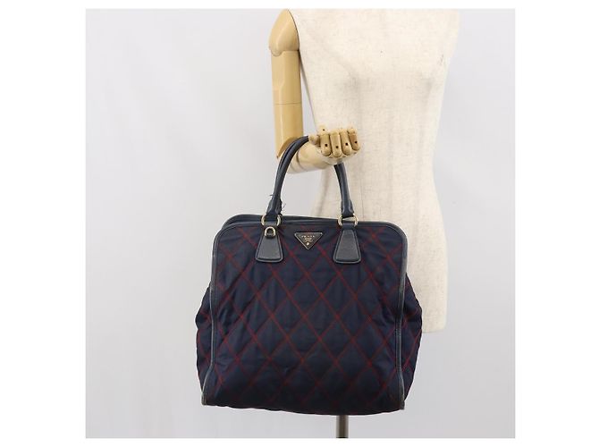 PRADA Borsa a mano in nylon blu navy oro Auth 163420 D'oro - vista 25