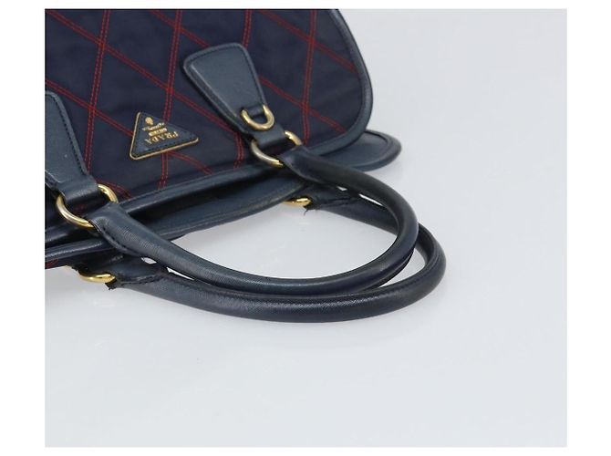 PRADA Borsa a mano in nylon blu navy oro Auth 163420 D'oro - vista 7