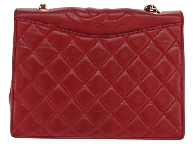 Borsa a spalla in pelle matelassé CHANEL con catena rossa oro CC Auth 169596 Rosso D'oro - vista 13