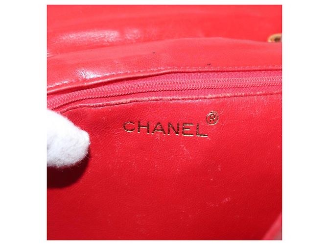 Borsa a spalla in pelle matelassé CHANEL con catena rossa oro CC Auth 169596 Rosso D'oro - vista 19