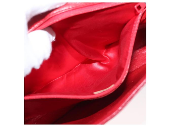 Borsa a spalla in pelle matelassé CHANEL con catena rossa oro CC Auth 169596 Rosso D'oro - vista 23