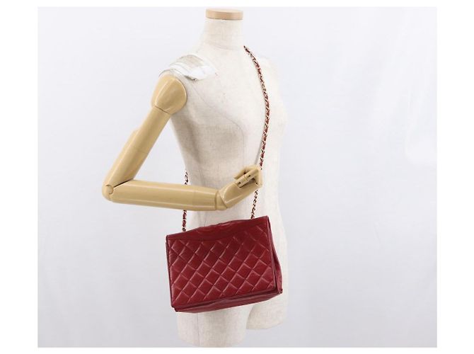 Borsa a spalla in pelle matelassé CHANEL con catena rossa oro CC Auth 169596 Rosso D'oro - vista 24