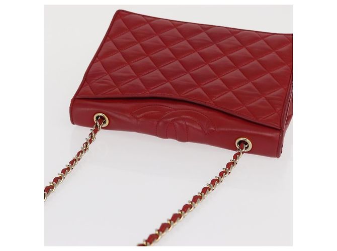 Borsa a spalla in pelle matelassé CHANEL con catena rossa oro CC Auth 169596 Rosso D'oro - vista 7