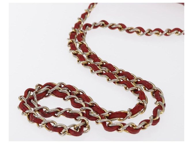 Borsa a spalla in pelle matelassé CHANEL con catena rossa oro CC Auth 169596 Rosso D'oro - vista 8