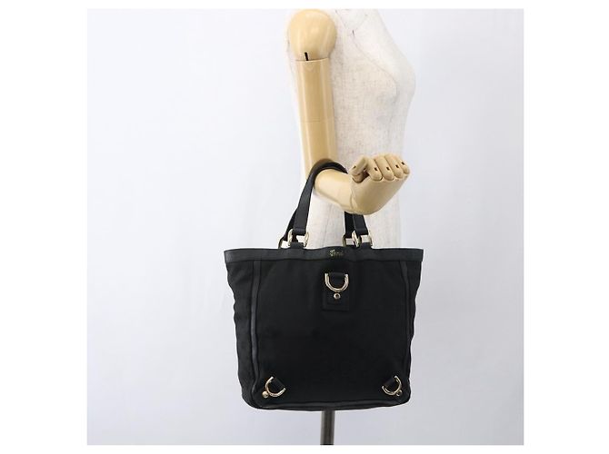 Borsa Tote Abbey GG Canvas Gucci Nero Oro 130739 Auth 170301 D'oro - vista 21
