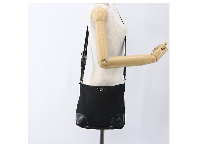 Borsa a spalla PRADA in nylon nero argento autentica bs33078 - vista 24