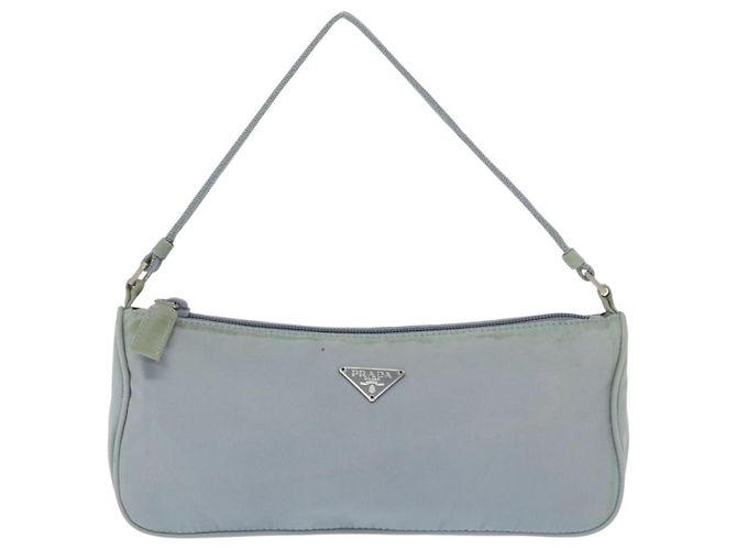 PRADA Accessory Pouch Nylon Light Blue Silver Auth 170583 Silvery - view 13