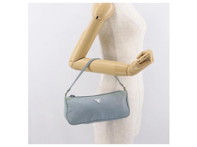 PRADA Accessory Pouch Nylon Light Blue Silver Auth 170583 Silvery - view 21