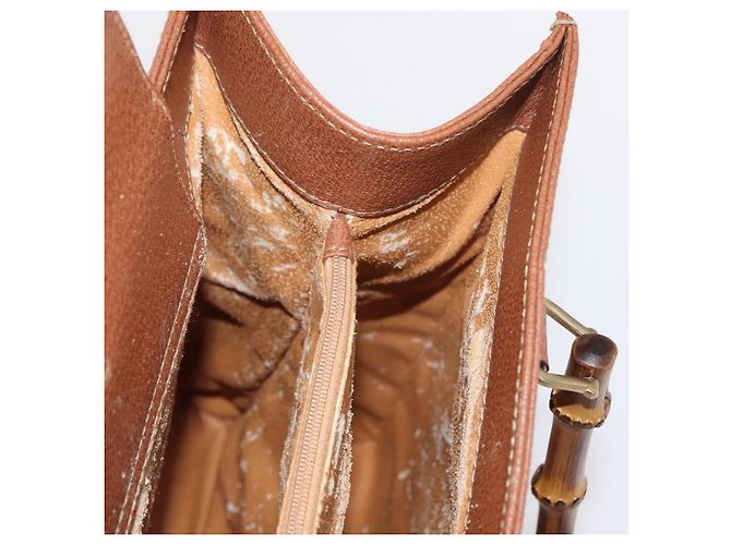 Borsa a mano in pelle Gucci Bamboo marrone oro 002 1186 0260 Auth ep13219 D'oro - vista 19