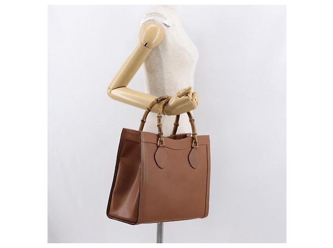 Borsa a mano in pelle Gucci Bamboo marrone oro 002 1186 0260 Auth ep13219 D'oro - vista 21