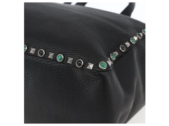 Valentino Bolsa Tote de couro 2 em 1 Preto Prata Auth BA9899 - vista 10