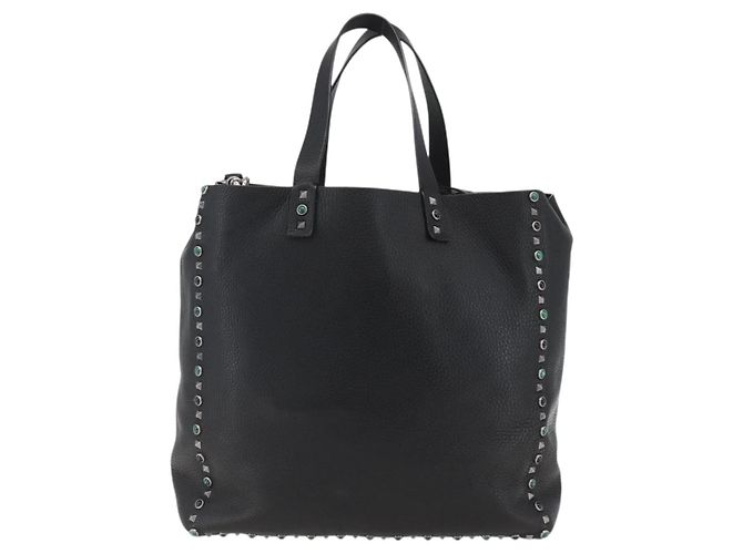 Valentino Bolsa Tote de couro 2 em 1 Preto Prata Auth BA9899 - vista 13