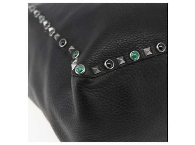 Valentino Bolsa Tote de couro 2 em 1 Preto Prata Auth BA9899 - vista 15