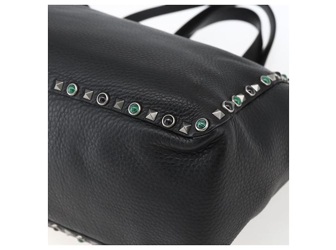 Valentino Bolsa Tote de couro 2 em 1 Preto Prata Auth BA9899 - vista 16