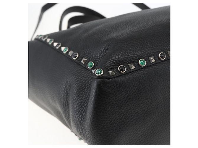 Valentino Bolsa Tote de couro 2 em 1 Preto Prata Auth BA9899 - vista 17