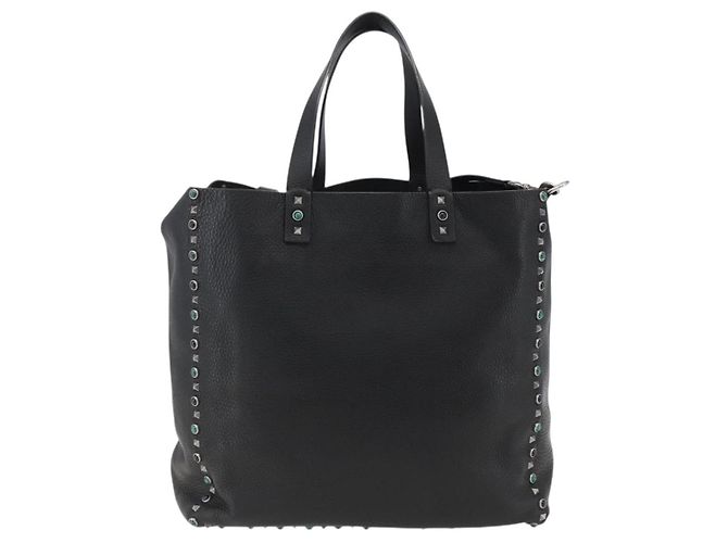Valentino Bolsa Tote de couro 2 em 1 Preto Prata Auth BA9899 - vista 2