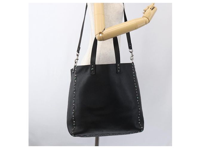 Valentino Bolsa Tote de couro 2 em 1 Preto Prata Auth BA9899 - vista 22