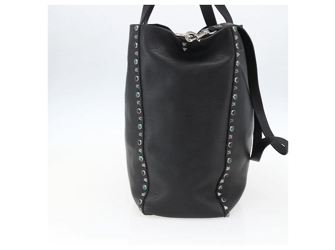 Valentino Bolsa Tote de couro 2 em 1 Preto Prata Auth BA9899 - vista 3