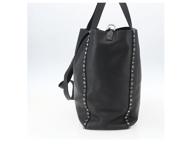 Valentino Bolsa Tote de couro 2 em 1 Preto Prata Auth BA9899 - vista 4