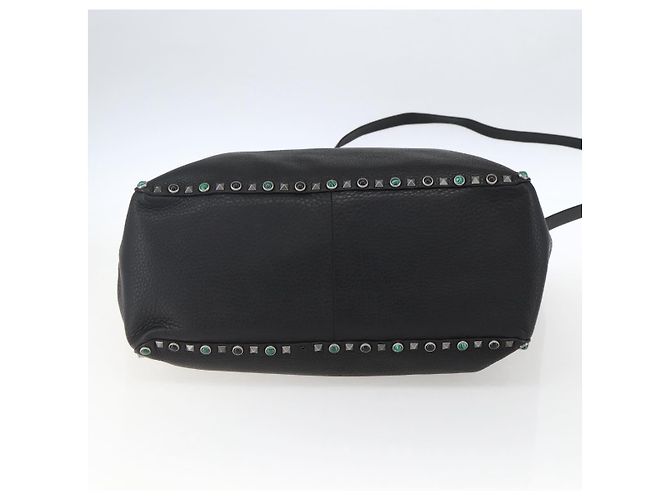 Valentino Bolsa Tote de couro 2 em 1 Preto Prata Auth BA9899 - vista 5