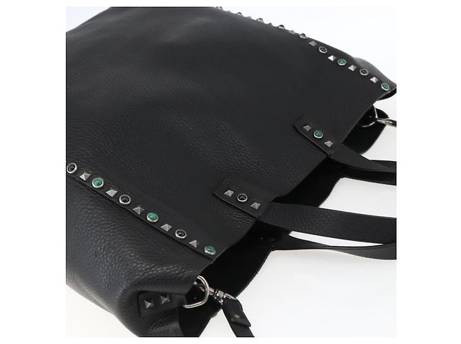 Valentino Bolsa Tote de couro 2 em 1 Preto Prata Auth BA9899 - vista 6