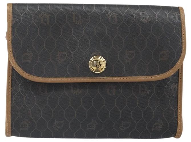 Borsa a spalla in tela a nido d'ape PVC nera e oro Christian Dior Auth ka2128 Nero D'oro - vista 13