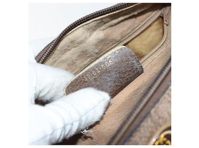 Borsa Gucci GG Supreme Web Sherry Line PVC Beige Oro 39 02 006 Auth 170110 D'oro - vista 12