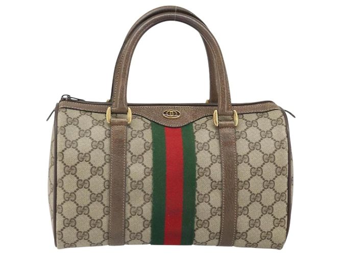 Borsa Gucci GG Supreme Web Sherry Line PVC Beige Oro 39 02 006 Auth 170110 D'oro - vista 13