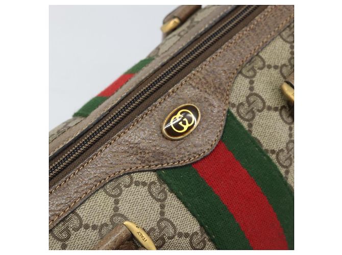 Borsa Gucci GG Supreme Web Sherry Line PVC Beige Oro 39 02 006 Auth 170110 D'oro - vista 17