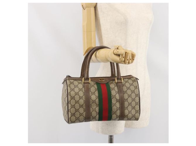 Borsa Gucci GG Supreme Web Sherry Line PVC Beige Oro 39 02 006 Auth 170110 D'oro - vista 23