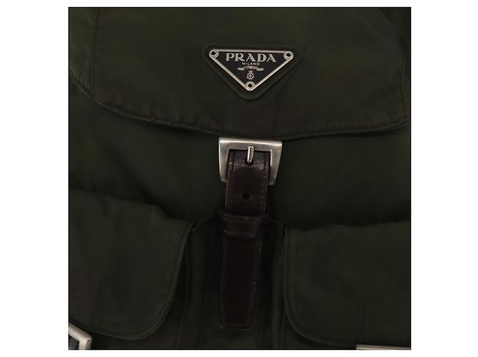 PRADA Backpack Nylon Khaki Silver Auth 166761 Silvery - view 9