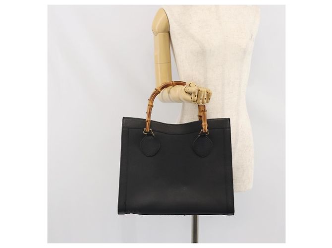 Borsa a mano in pelle Gucci Bamboo Nera Oro 002 1186 0260 Auth ep13167 Nero D'oro - vista 23