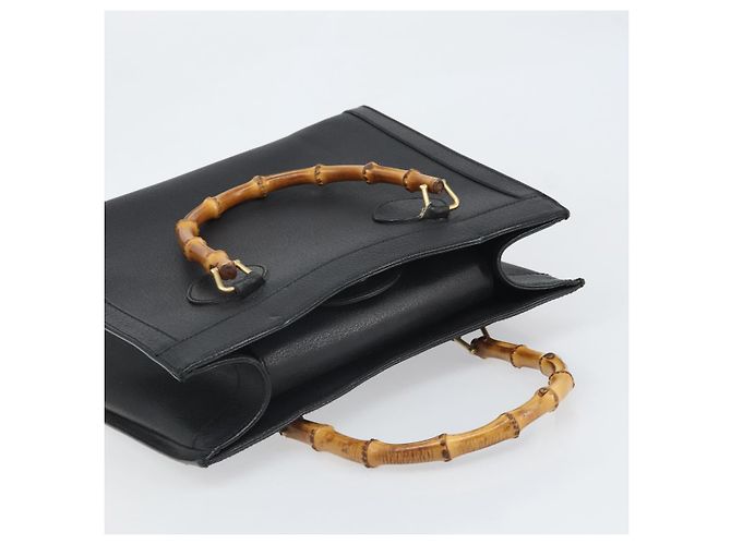 Borsa a mano in pelle Gucci Bamboo Nera Oro 002 1186 0260 Auth ep13167 Nero D'oro - vista 6