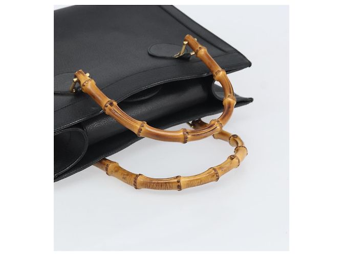 Borsa a mano in pelle Gucci Bamboo Nera Oro 002 1186 0260 Auth ep13167 Nero D'oro - vista 7