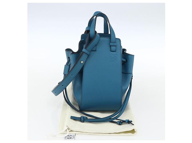 LOEWE Anagram Hammock Mini Borsa a Corda in Pelle Blu Oro Auth BA10330SM D'oro - vista 12