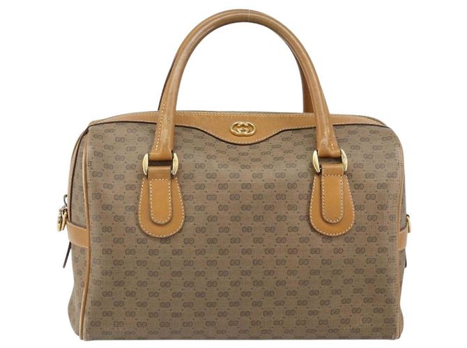Gucci Borsa Boston Micro GG Supreme PVC Beige Oro 002 58 0165 Auth ep13225 D'oro - vista 13