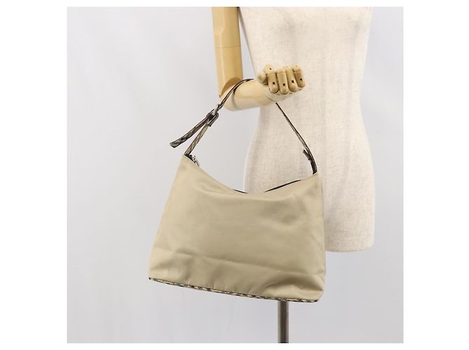 Burberry Borsa a Spalla in Nylon Beige Argento Auth bs33084 - vista 22