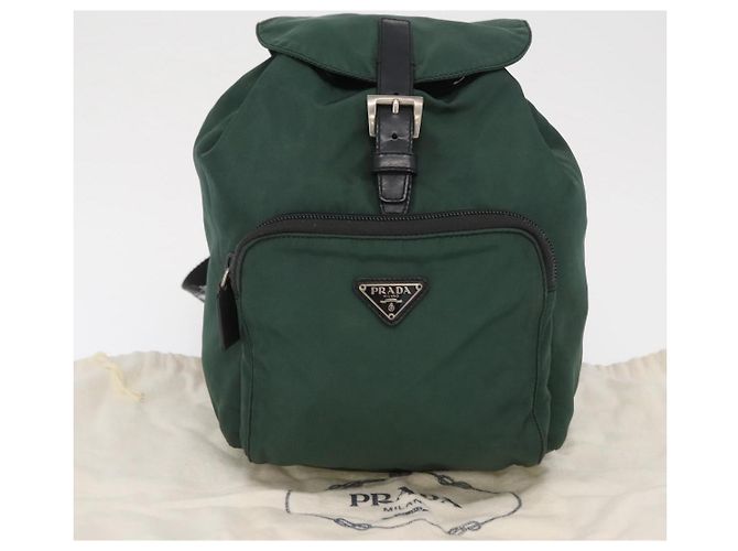 Zaino PRADA in nylon verde argento Auth ki6395 - vista 12