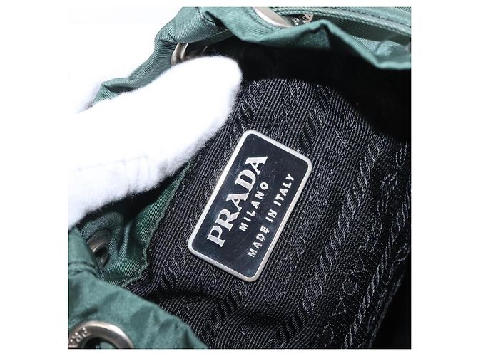 Zaino PRADA in nylon verde argento Auth ki6395 - vista 24