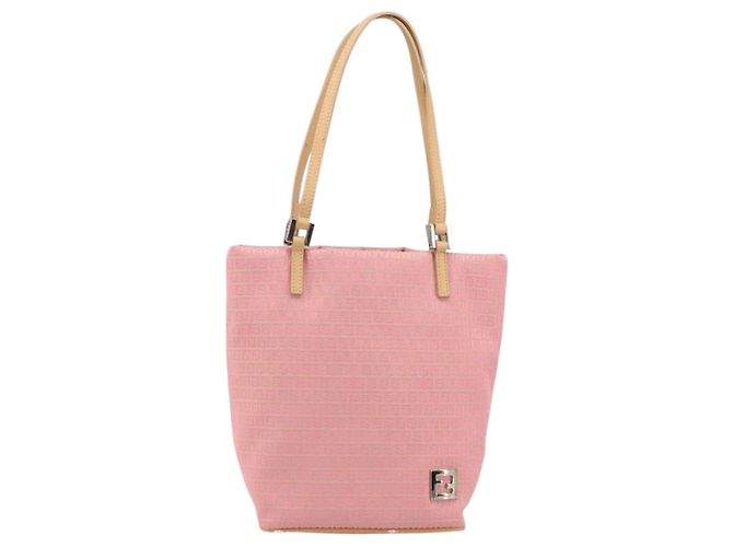 FENDI Zucchino Canvas Tote Bag Pink Silber Auth 170255 - Ansicht 13