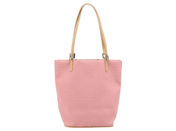 FENDI Zucchino Canvas Tote Bag Pink Silber Auth 170255 - Ansicht 2
