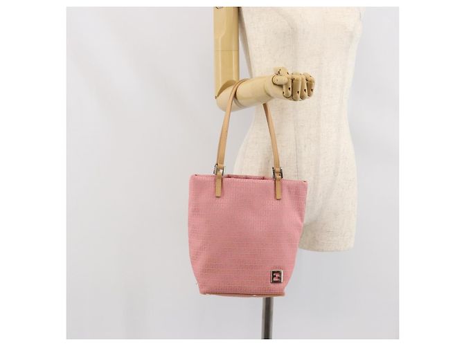 FENDI Zucchino Canvas Tote Bag Pink Silber Auth 170255 - Ansicht 23
