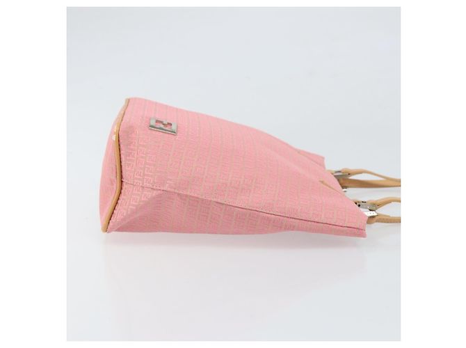 FENDI Zucchino Canvas Tote Bag Pink Silber Auth 170255 - Ansicht 3