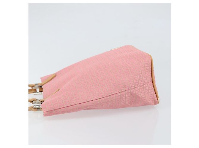FENDI Zucchino Canvas Tote Bag Pink Silber Auth 170255 - Ansicht 4