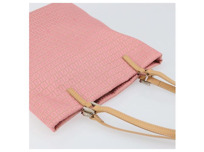 FENDI Zucchino Canvas Tote Bag Pink Silber Auth 170255 - Ansicht 6