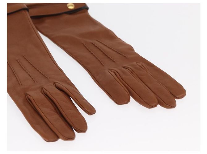 BURBERRY Handschuhe Leder Größe 7 Braun Gold Auth 149919M Golden - Ansicht 7