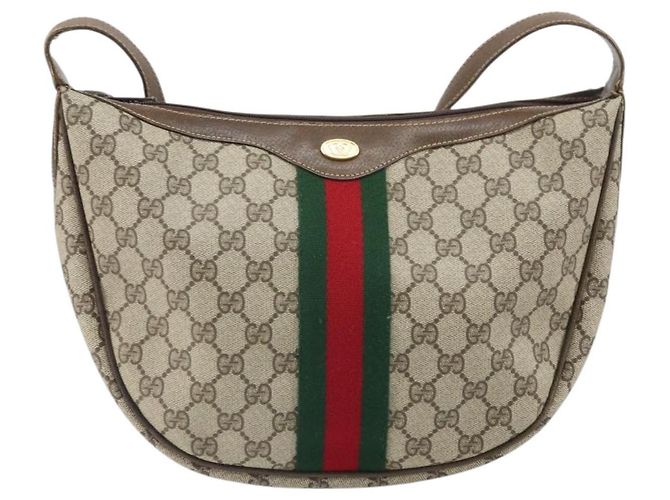 Borsa a Spalla GUCCI GG Supreme Web Sherry Line PVC Beige Rosso Auth 170320 - vista 13